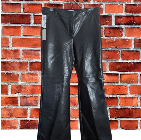 NWT Babaton Aritzia Wide Leg Flare Black Faux Leather Pants Size 10 - Picture 3 of 12